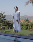 WHITE/GREEN A-LINE LONG DRESS
