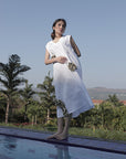 WHITE/GREEN A-LINE LONG DRESS