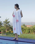 WHITE/PINK A-LINE LONG DRESS