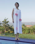 WHITE/PINK A-LINE LONG DRESS