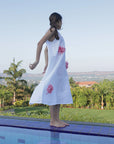 WHITE/PINK A-LINE LONG DRESS