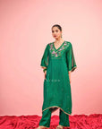 Panna Chanderi Kurta Set - M