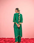 Panna Chanderi Kurta Set - M