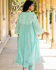 Pastel Blue Poppy Motif Boota A-line Kurta Set
