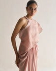 Layered Wave Pre Stitched Saree Rose Gold