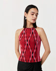Entwined Corded Halter Top Skirt Set In Black & Red