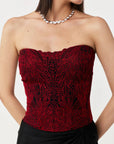 Moss Forest Embroidered Corset Set- Black & Red