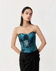 Moss Forest Applique Corset Set- Emerald Teal