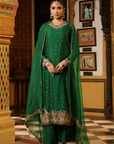 Ahista Green Mayur Applique Long Kurta Set