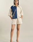 Beige Stripe Denim Herringbone Jacket