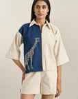 Beige Stripe Denim Herringbone Jacket