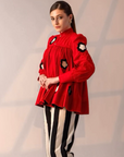 Red Top with Stripe Pants