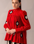 Red Top with Stripe Pants
