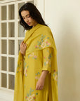 Marigold Kurta With Multicolour Floral Applique