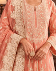 Peach Dori Short Kurti With Tissue Garara Set