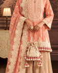 Peach Dori Short Kurti With Tissue Garara Set