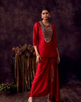 Red Draped Skirt Set