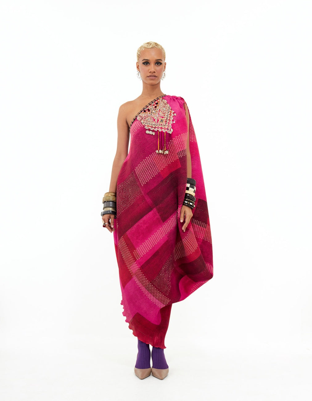 Shocking Pink Rasa One Shoulder Dress