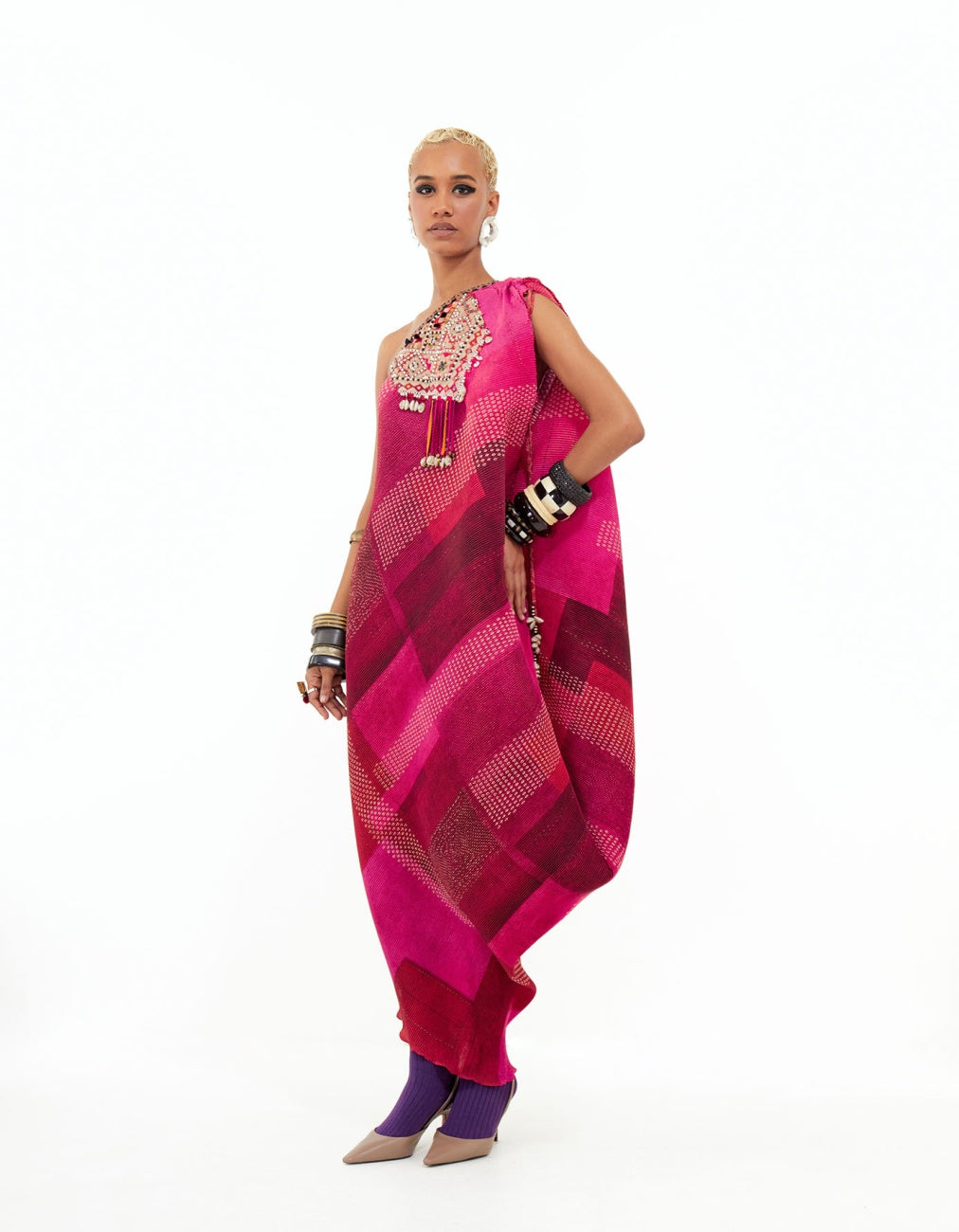 Shocking Pink Rasa One Shoulder Dress