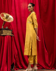 ANISHA SETHI IN SUHANI MUSTARD TISSUE HANDCRAFTED KURTA SET