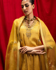 ANISHA SETHI IN SUHANI MUSTARD TISSUE HANDCRAFTED KURTA SET