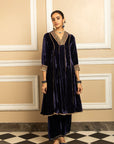 ANOKHI BLUE SILK VELVET HANDCRAFTED KURTA SET