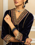 ANOKHI BLUE SILK VELVET HANDCRAFTED KURTA SET