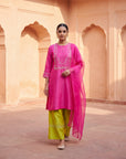 Fuchsia Kurta Set With Contrast Pants