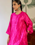 Fuchsia Zari Checkered Kurta Set with Duppata