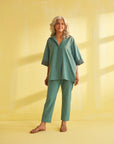 Teal Blue Handwoven Cotton & Ikat Co-ord Set