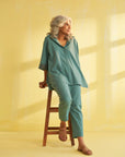 Teal Blue Handwoven Cotton & Ikat Co-ord Set