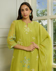 Lime Kurta Set With Applique