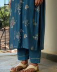 Dark Blue Kurta Set With Applique