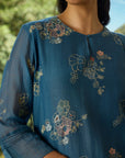 Dark Blue Kurta Set With Applique