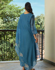 Dark Blue Kurta Set With Applique