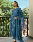 Dark Blue Kurta Set With Applique