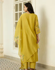 Marigold Kurta With Multicolour Floral Applique