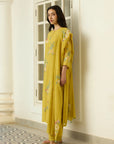 Marigold Kurta With Multicolour Floral Applique
