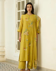 Marigold Kurta With Multicolour Floral Applique