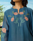 Indigo Kurta Set With Applique