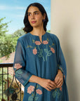 Indigo Kurta Set With Applique