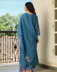 Indigo Kurta Set With Applique