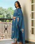 Indigo Kurta Set With Applique