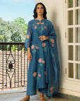 Indigo Kurta Set With Applique