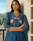 Indigo V Neck Kurta Set