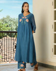 Indigo V Neck Kurta Set
