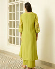 Lime Kurta Set With Placement Applique Embroidery