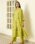 Lime Kurta Set With Placement Applique Embroidery