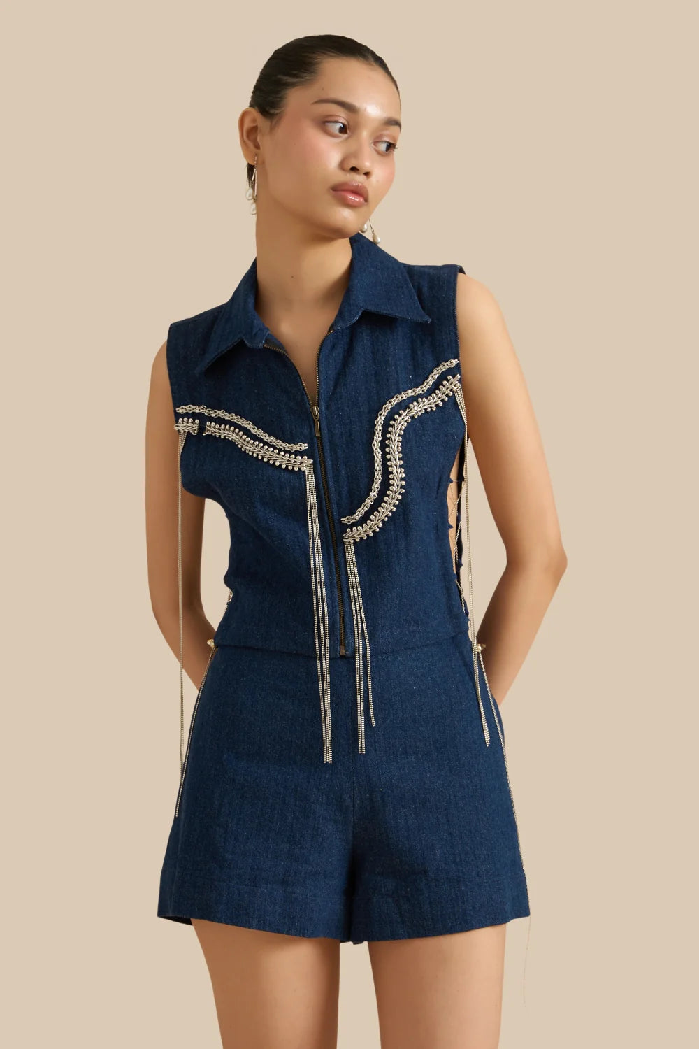 Dark Denim Herringbone Bib