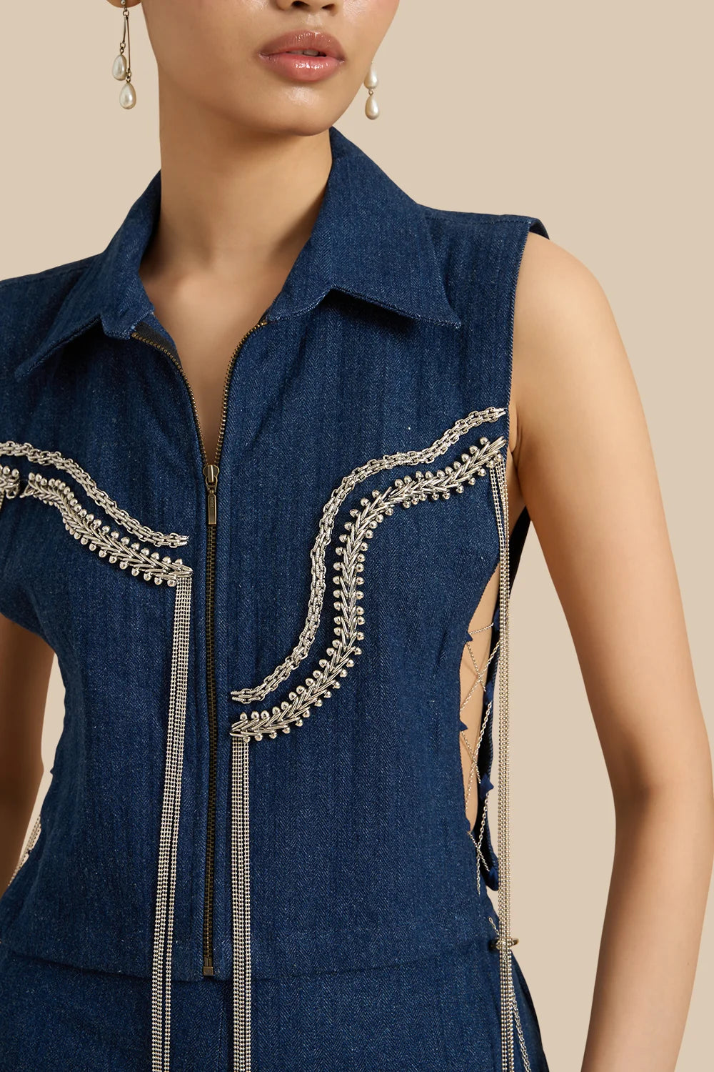 Dark Denim Herringbone Bib